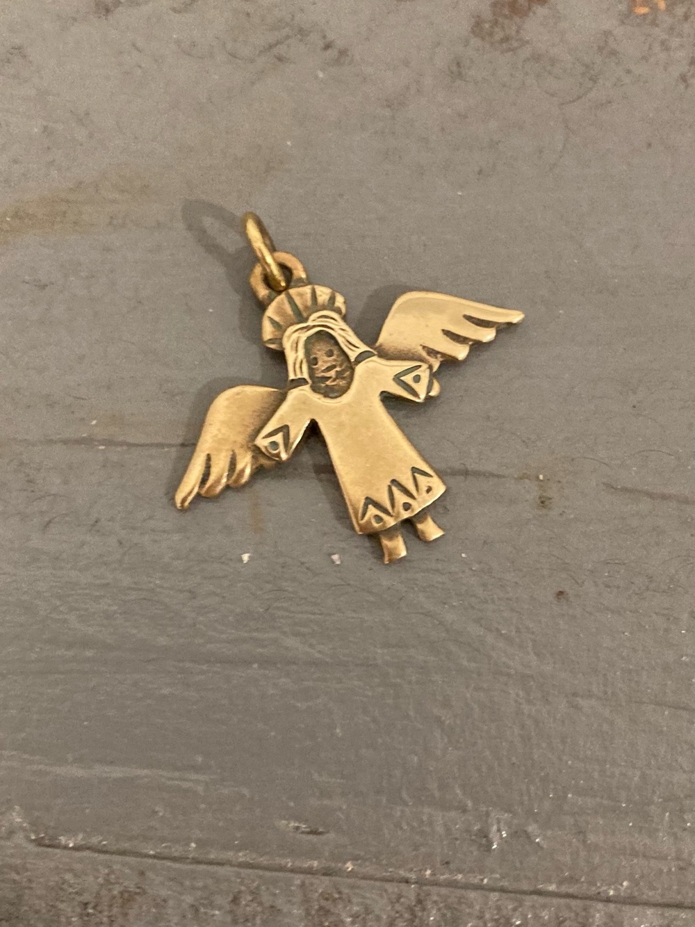 Vintage Jeep Collins Signed Brass Angel Charm Pendant